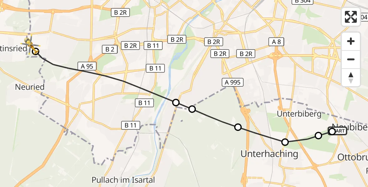 Flugroute Rettungshubschrauber Neubiberg - DRF Air Rescue München Hubschrauberlandeplatz, 29 August 2026, 17:50