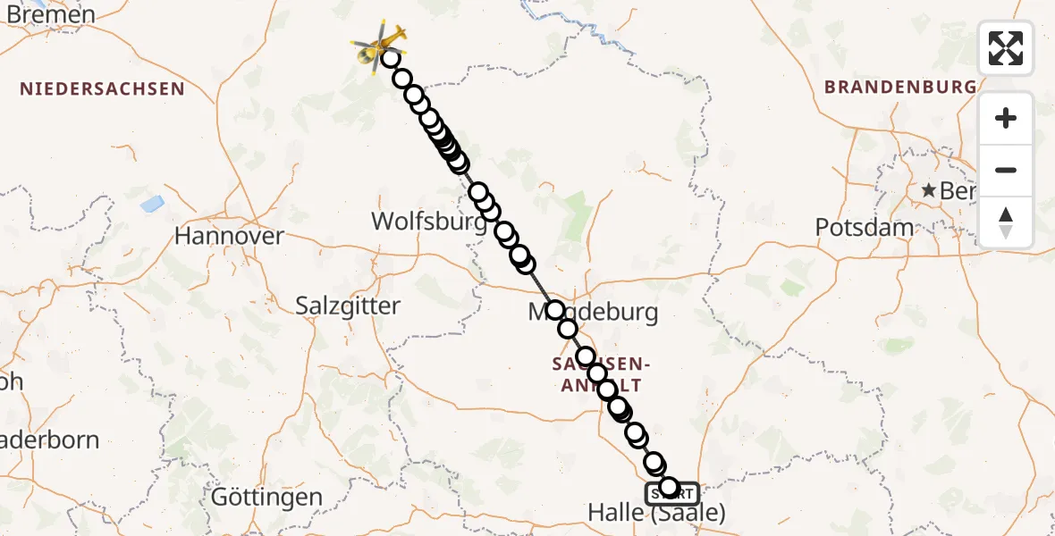 Flugroute Rettungshubschrauber Halle-Oppin Flugplatz - Uelzen, 29 August 2026, 17:52
