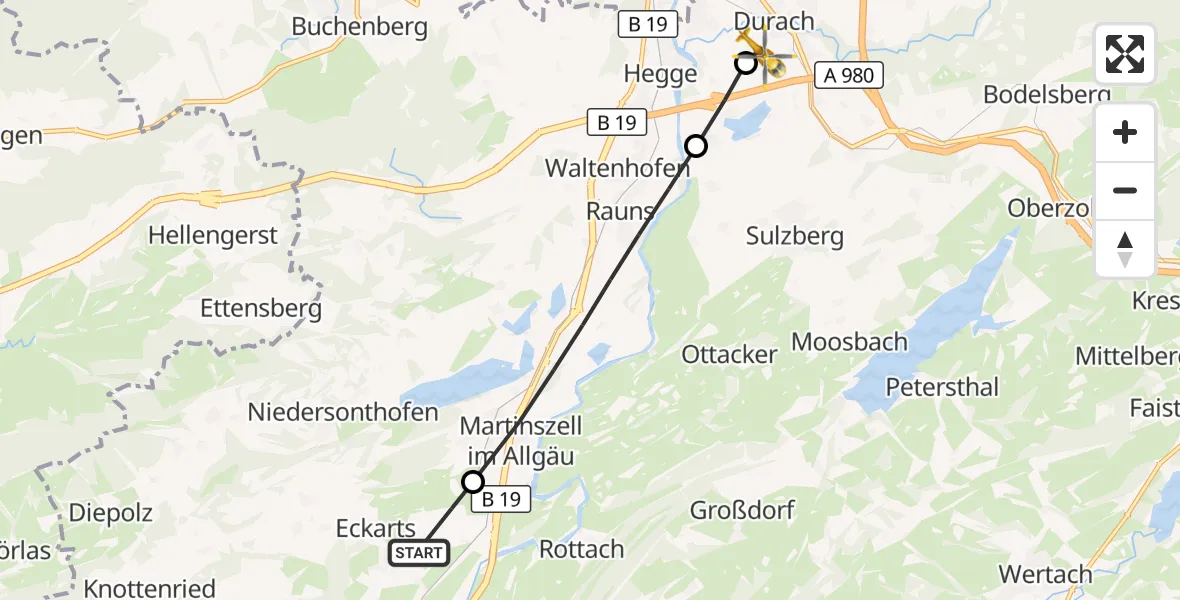 Flugroute Rettungshubschrauber Immenstadt i.Allgäu - Kempten-Durach Flugplatz, 29 August 2026, 17:53