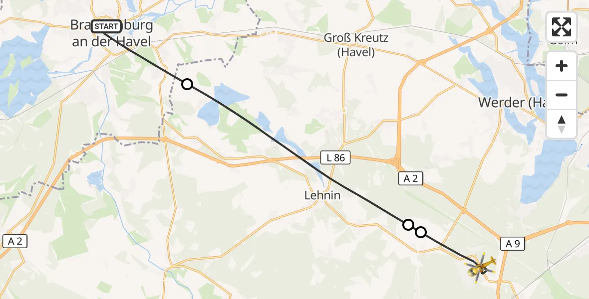 Flugroute Rettungshubschrauber Brandenburg an der Havel - Beelitz, 29 August 2026, 17:54