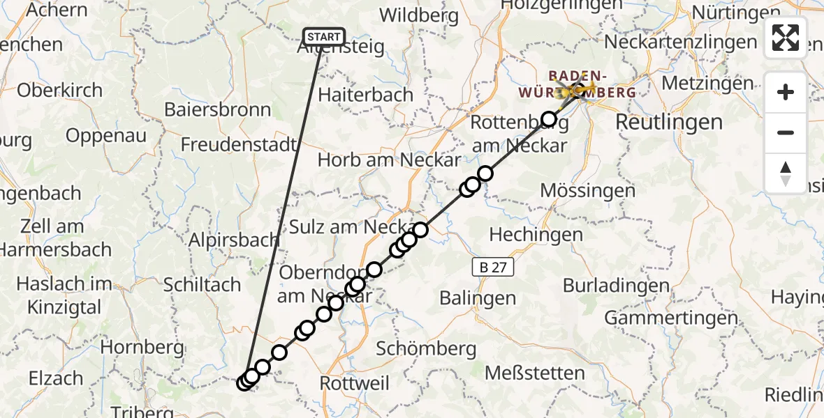 Flugroute Ambulanzhubschrauber Altensteig - Tübingen University Hospital, 29 August 2026, 18:04