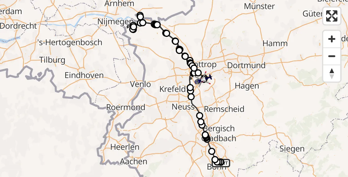 Flugroute Polizeihubschrauber Sankt Augustin - Essen-Mülheim Flughafen, 29 August 2026, 18:37