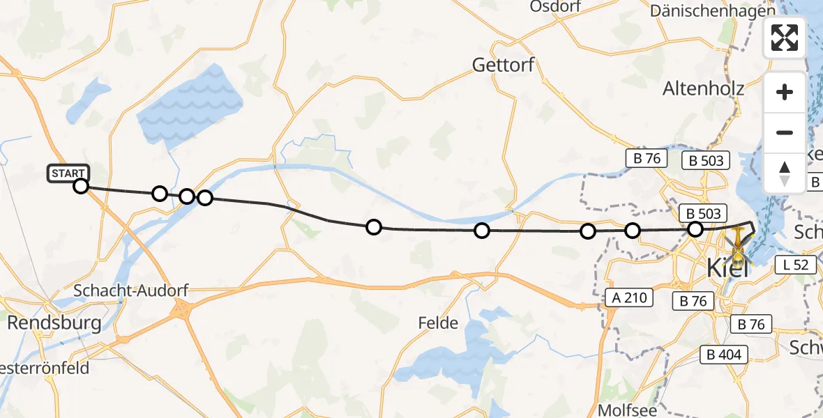 Flugroute Ambulanzhubschrauber Alt Duvenstedt - Kiel, 29 August 2026, 18:41