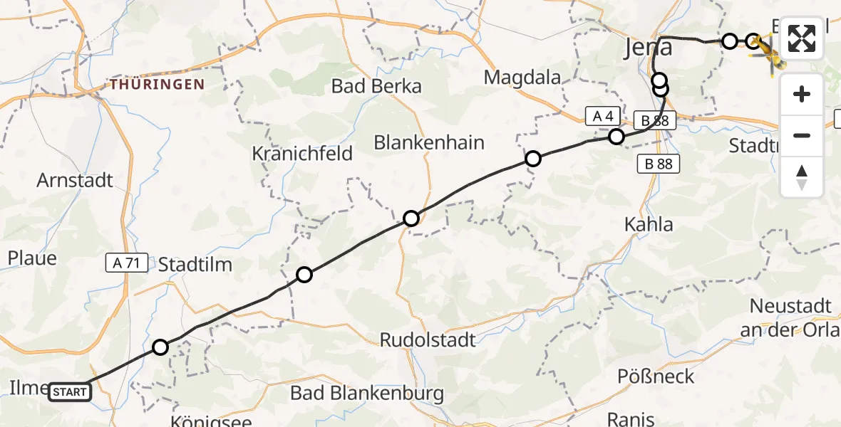 Flugroute Rettungshubschrauber Ilmenau - Bürgel, 29 August 2026, 18:44