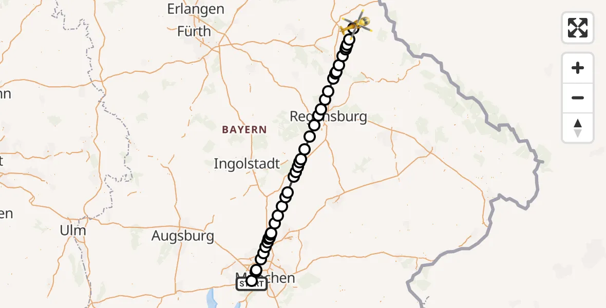 Flugroute Rettungshubschrauber DRF Air Rescue München Hubschrauberlandeplatz - Gleiritsch, 29 August 2026, 19:04