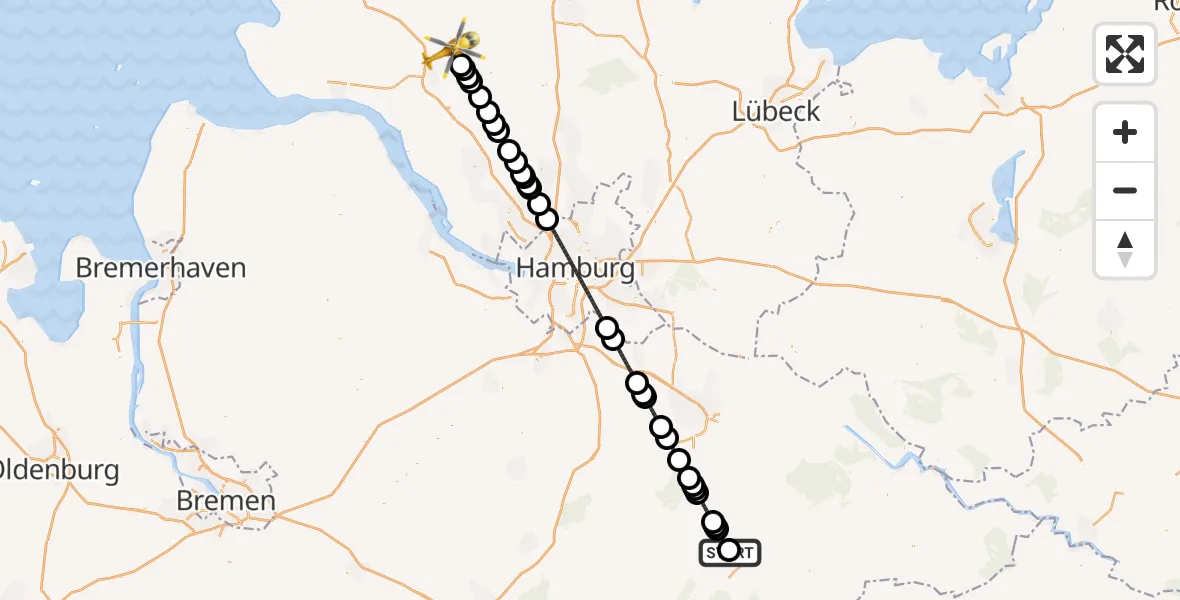 Flugroute Rettungshubschrauber ADAC Air Rescue Station Uelzen Hubschrauberlandeplatz (Christoph 19) - Itzehoe Hungriger Wolf Flugplatz, 29 August 2026, 19:11