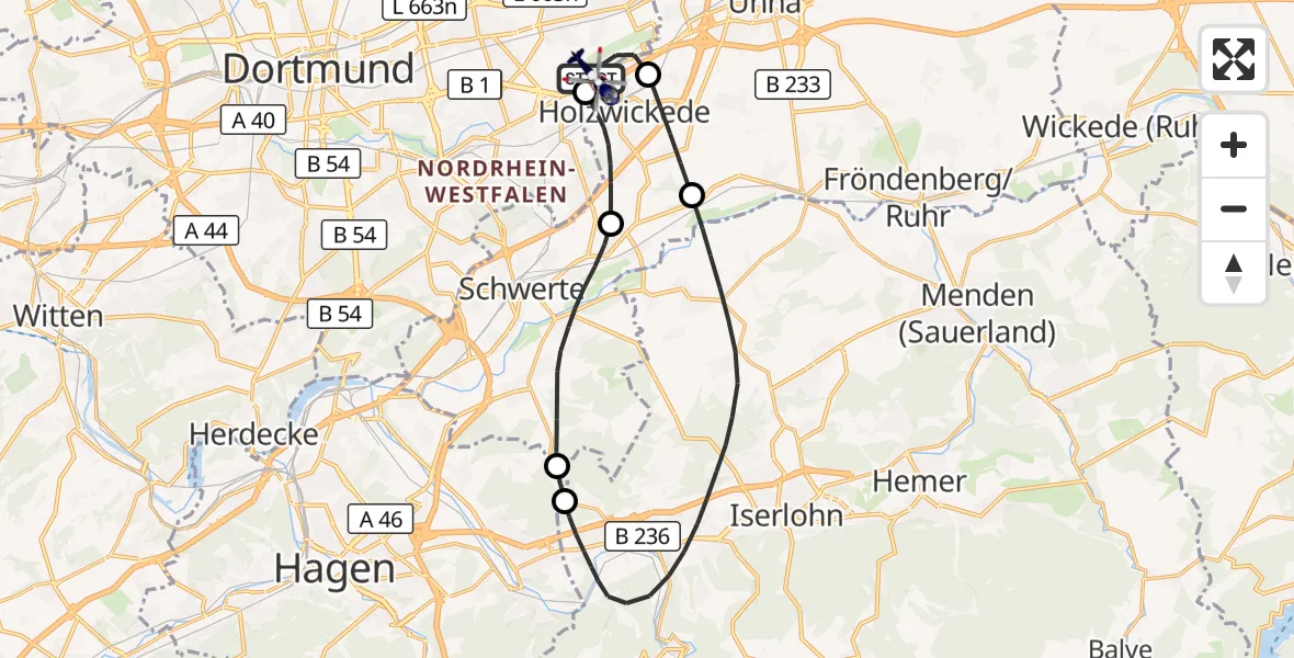 Flugroute Polizeihubschrauber Dortmund Flughafen - Dortmund Flughafen, 29 August 2026, 19:39