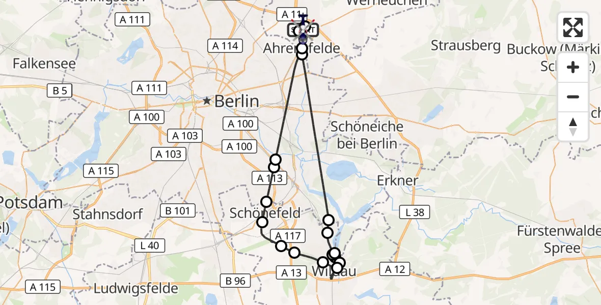 Flugroute Polizeihubschrauber Ahrensfelde Hubschrauberlandeplatz - Ahrensfelde Hubschrauberlandeplatz, 29 August 2026, 20:18
