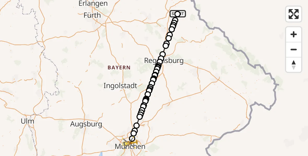 Flugroute Rettungshubschrauber Gleiritsch - München, 29 August 2026, 20:21