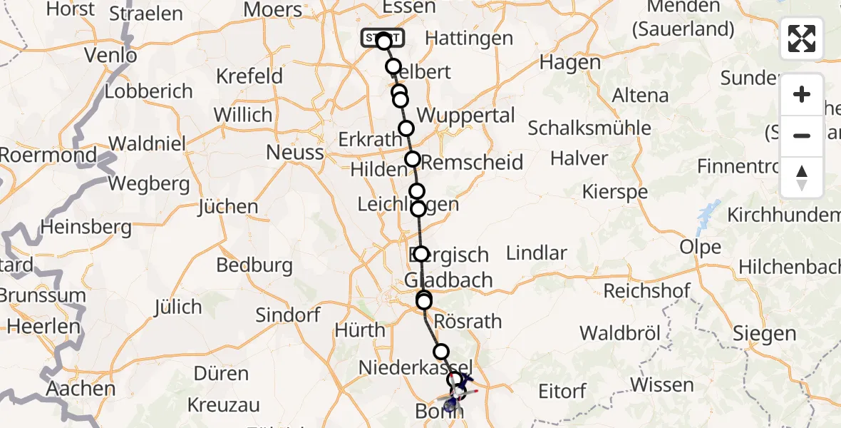 Flugroute Polizeihubschrauber Essen-Mülheim Flughafen - Sankt Augustin, 29 August 2026, 20:48