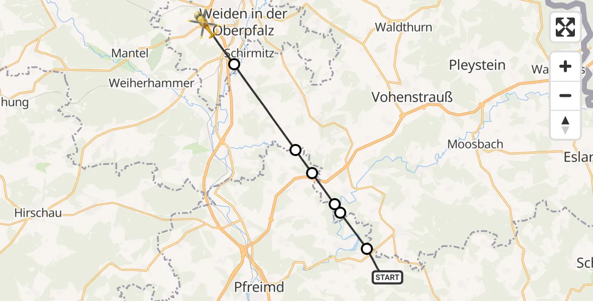 Flugroute Ambulanzhubschrauber Gleiritsch - Weiden i.d.OPf., 29 August 2026, 20:49