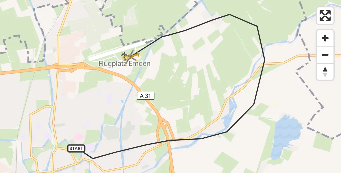Flugroute Rettungshubschrauber Emden - Emden Flughafen, 29 August 2026, 21:09