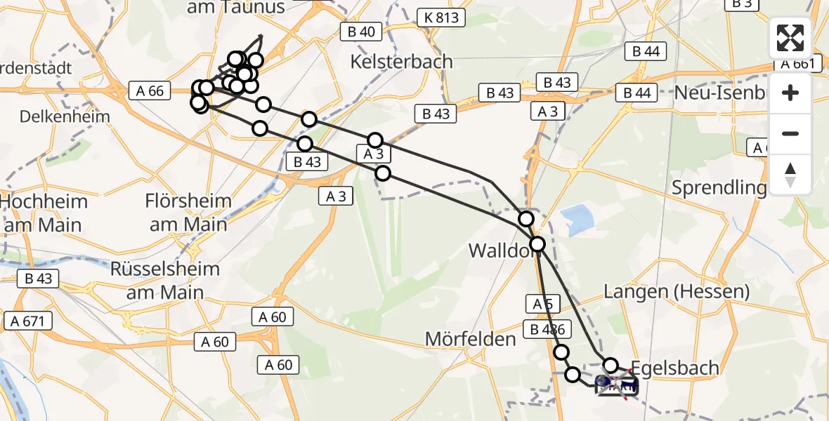 Flugroute Polizeihubschrauber Flughafen Frankfurt-Egelsbach - Flughafen Frankfurt-Egelsbach, 29 August 2026, 21:19