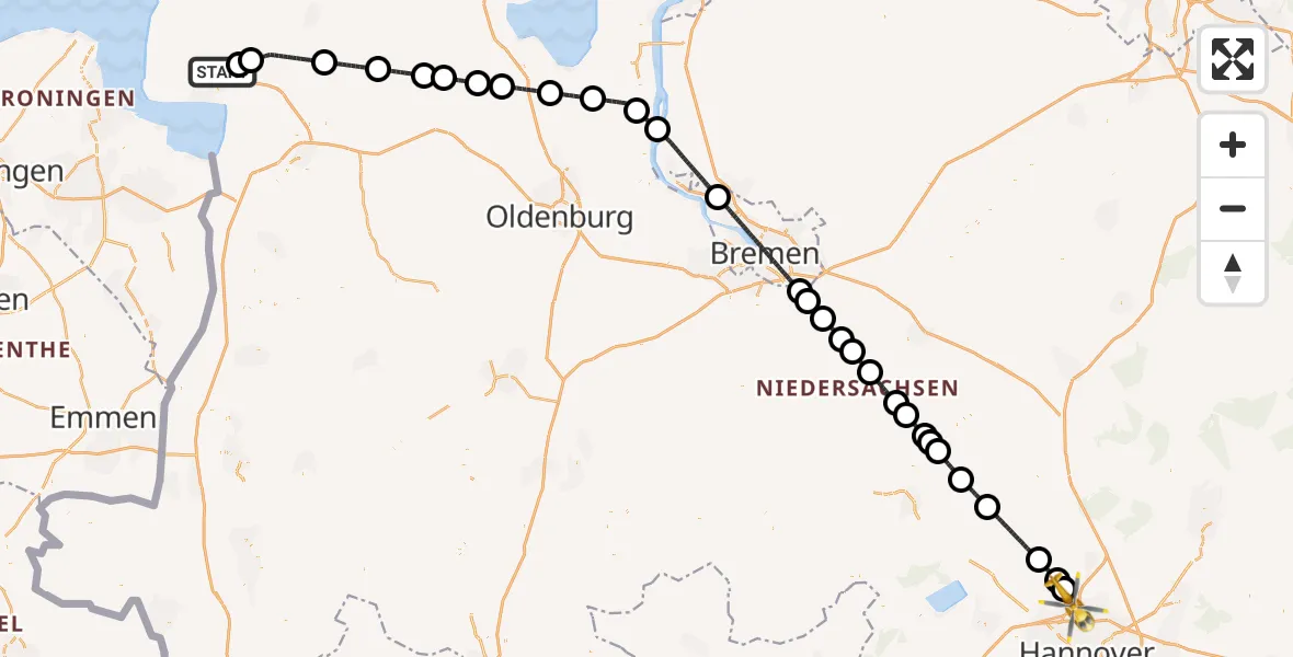 Flugroute Rettungshubschrauber Emden - Flughafen Hannover, 29 August 2026, 21:38