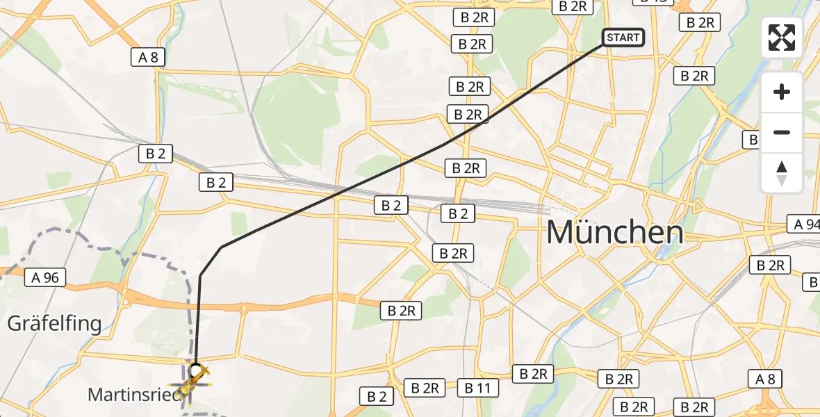 Flugroute Rettungshubschrauber München - DRF Air Rescue München Hubschrauberlandeplatz, 29 August 2026, 21:52