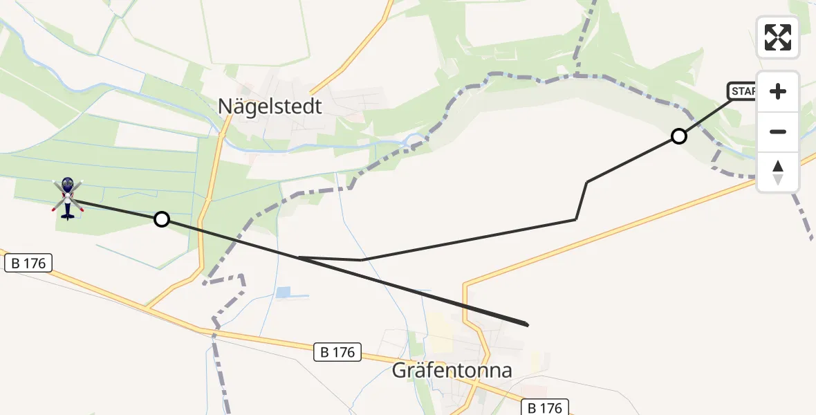 Flugroute Polizeihubschrauber Großvargula - Bad Langensalza, 29 August 2026, 23:28