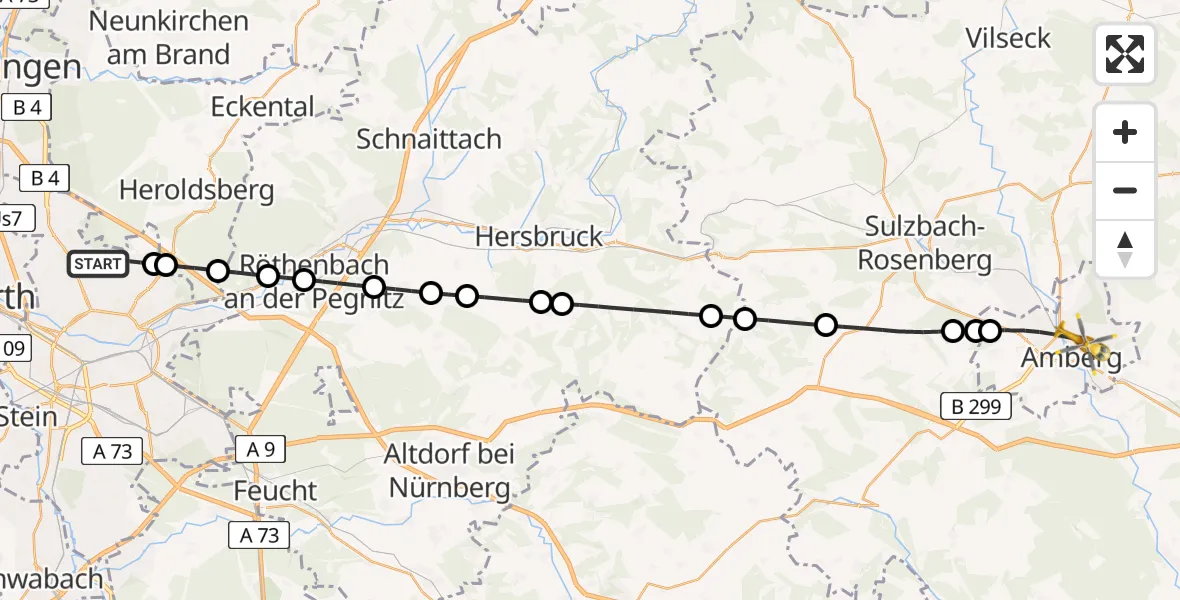 Flugroute Rettungshubschrauber Flughafen Nuremberg - Amberg, 29 August 2026, 23:54