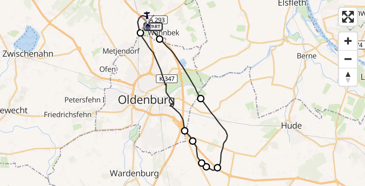 Flugroute Polizeihubschrauber Rastede - Oldenburg Police Hubschrauberlandeplatz, 30 August 2026, 00:25