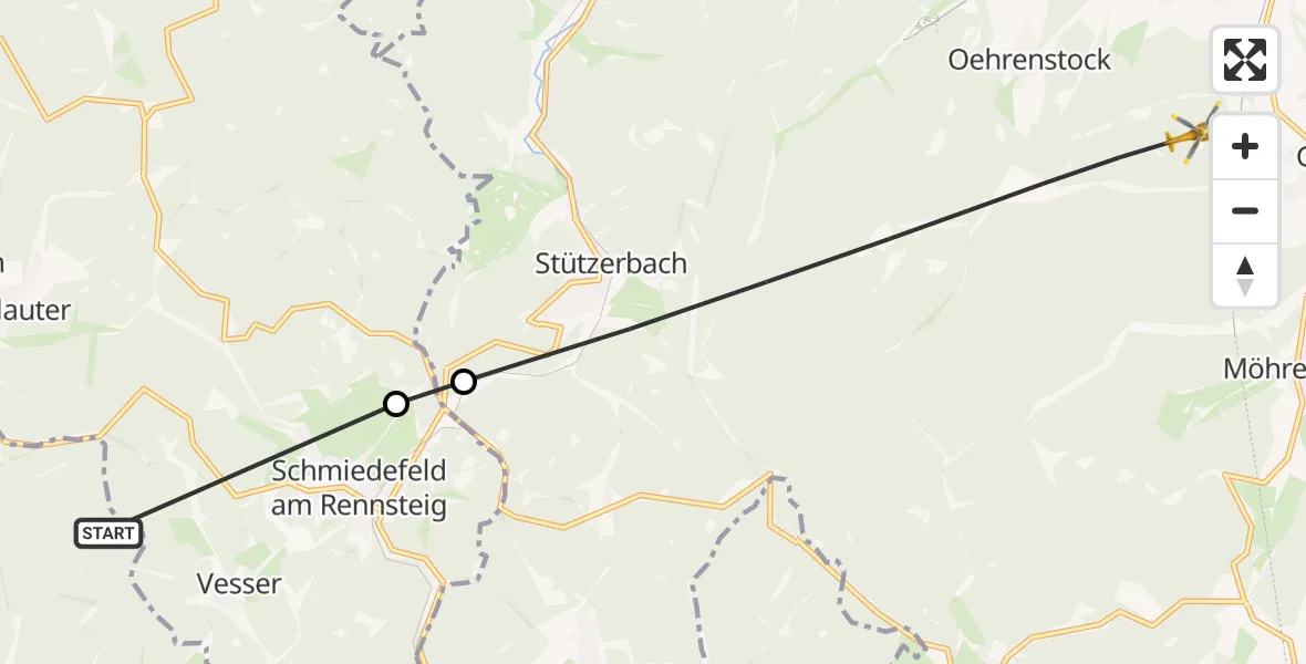 Flugroute Rettungshubschrauber Schleusingen - Ilmenau, 30 August 2026, 05:24