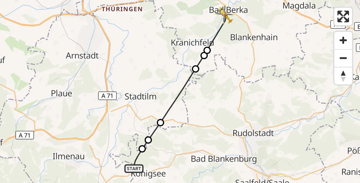 Flugroute Rettungshubschrauber Königsee - Bad Berka, 30 August 2026, 05:55