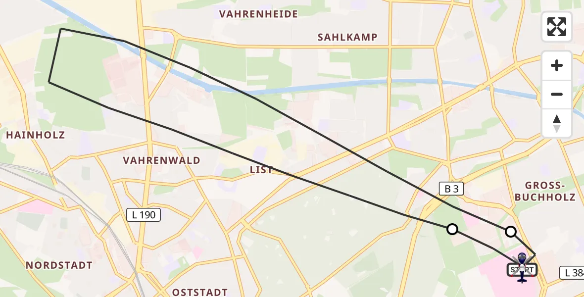 Flugroute Polizeihubschrauber Hannover Luftrettung Hubschrauberlandeplatz (Christoph 4) - Hannover Luftrettung Hubschrauberlandeplatz (Christoph 4), 30 August 2026, 06:07
