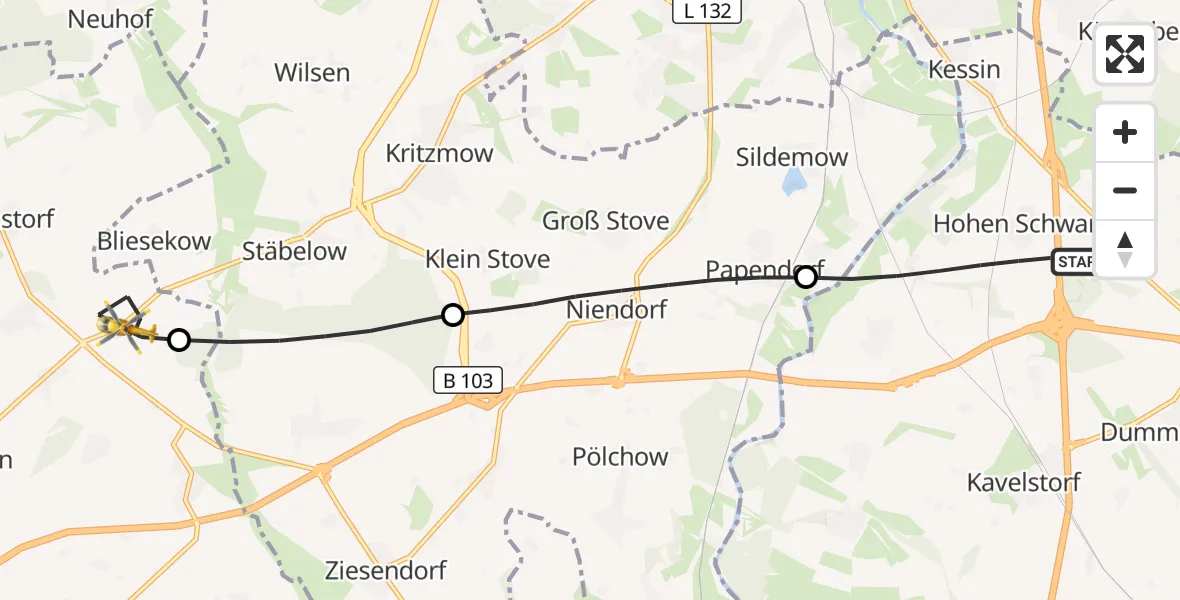 Flugroute Ambulanzhubschrauber Dummerstorf - Satow, 30 August 2026, 06:16