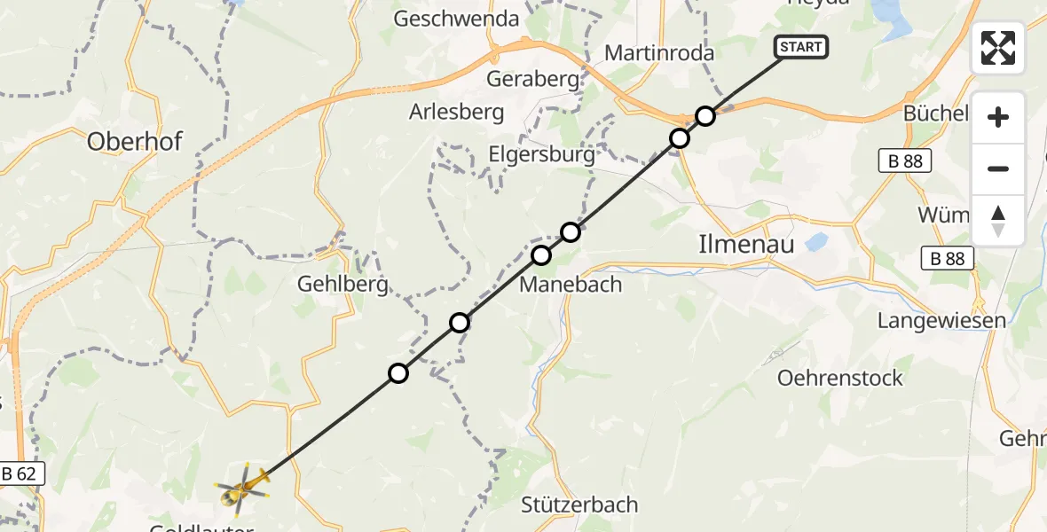 Flugroute Rettungshubschrauber Ilmenau - Suhl, 30 August 2026, 06:38