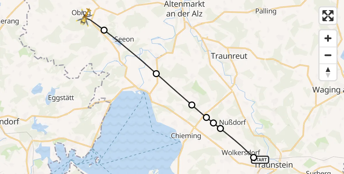 Flugroute Rettungshubschrauber Traunstein Hospital - Obing, 30 August 2026, 06:42