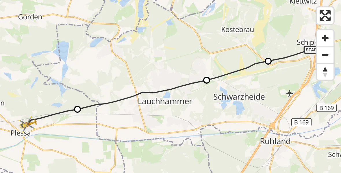 Flugroute Rettungshubschrauber Schipkau - Plessa, 30 August 2026, 06:49