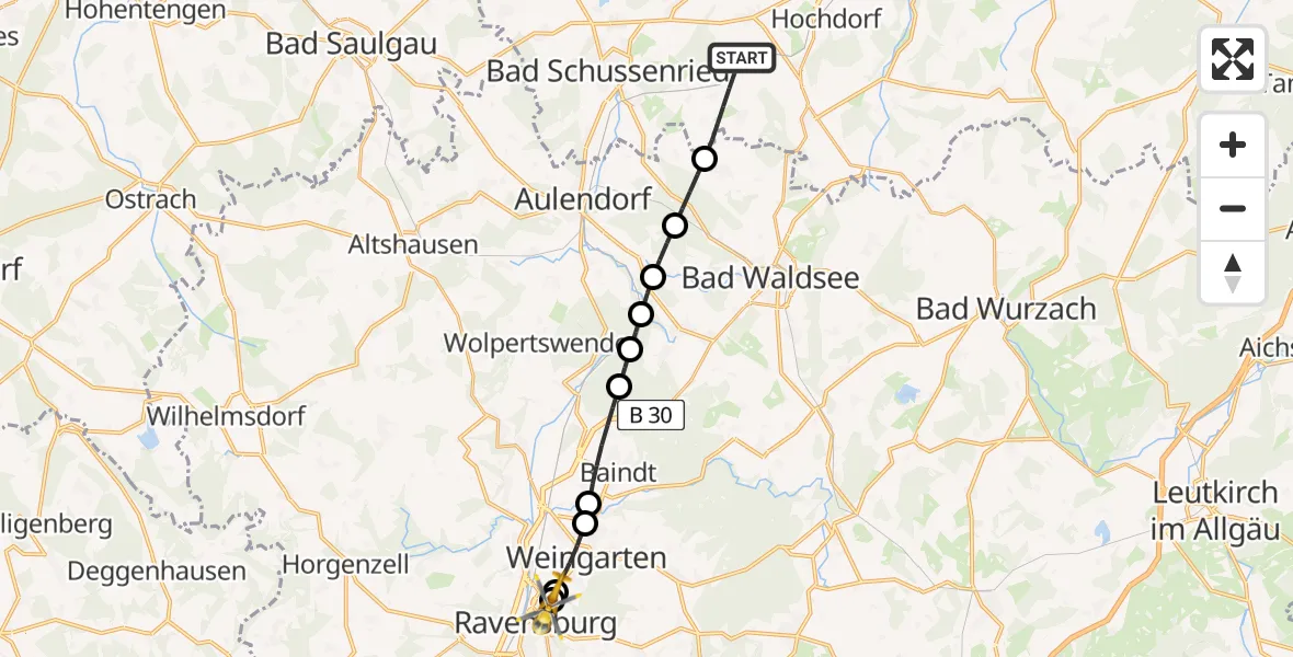 Flugroute Rettungshubschrauber Ingoldingen - Sankt Elisabeth Hospital, 30 August 2026, 06:51