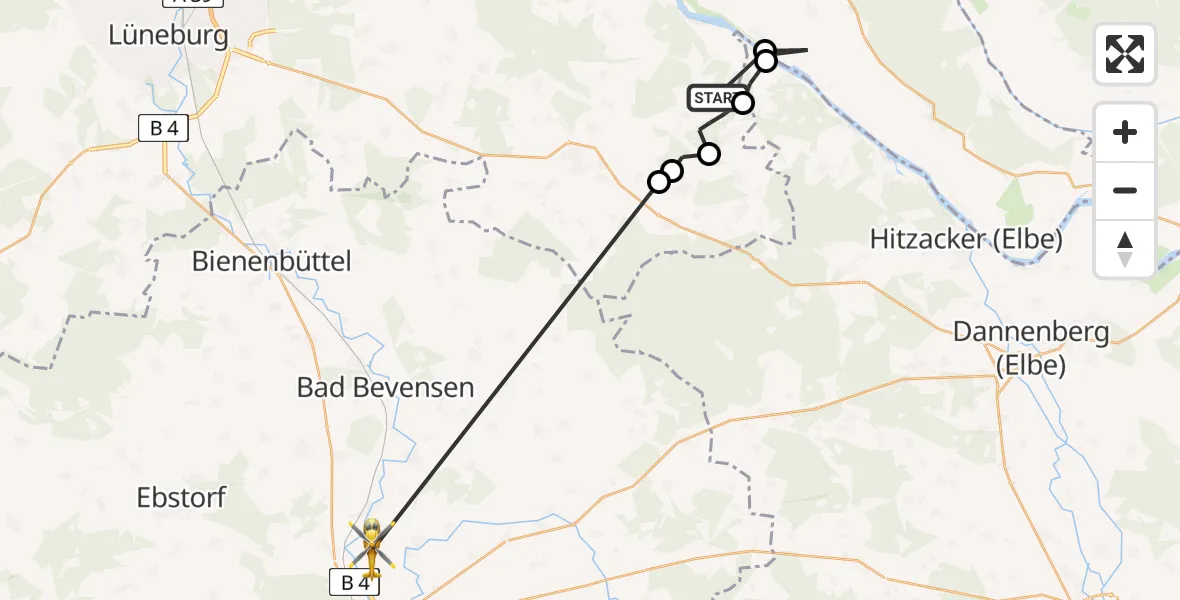 Flugroute Rettungshubschrauber Tosterglope - Uelzen, 30 August 2026, 06:52