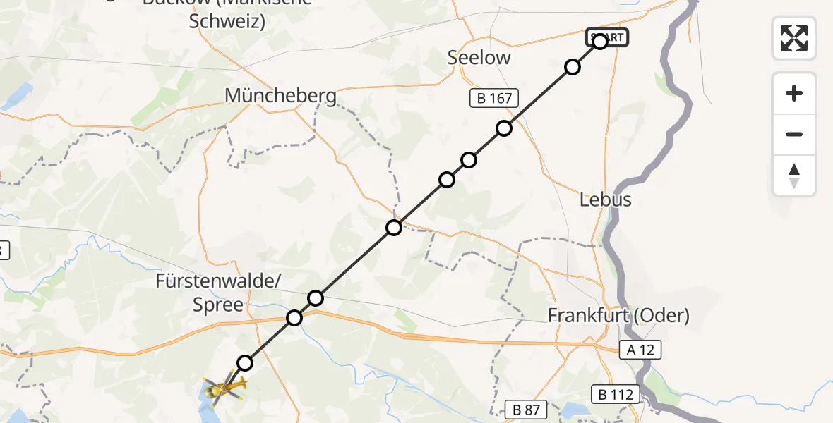Flugroute Rettungshubschrauber Küstriner Vorland - Bad Saarow, 30 August 2026, 06:58