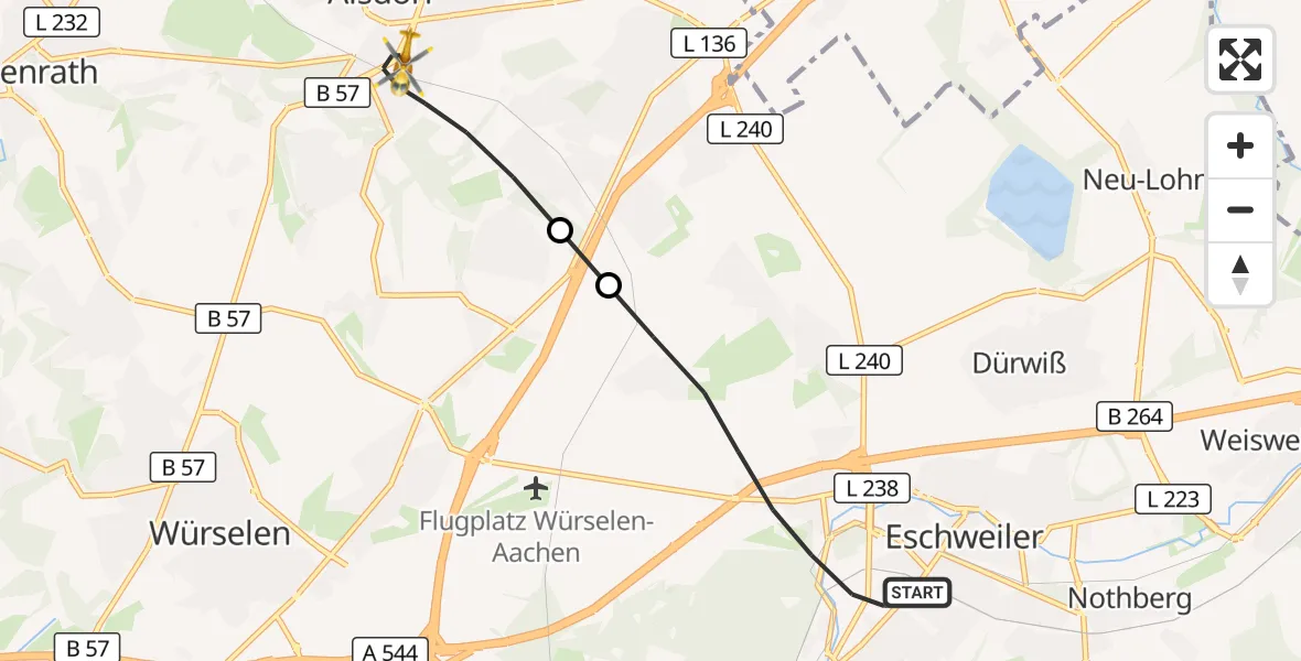 Flugroute Rettungshubschrauber Eschweiler - Alsdorf, 30 August 2026, 07:03