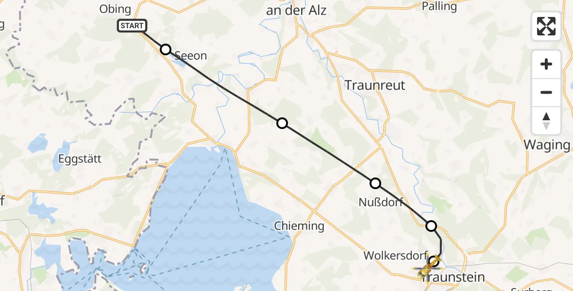 Flugroute Rettungshubschrauber Obing - Traunstein Hospital, 30 August 2026, 07:19