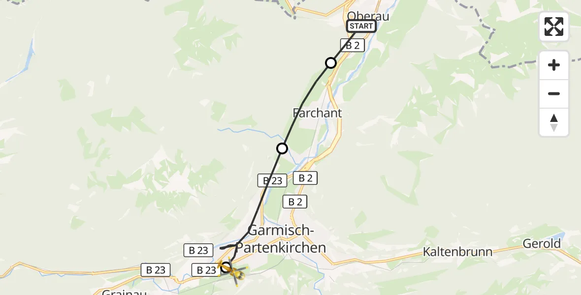 Flugroute Rettungshubschrauber Oberau - Garmisch-Partenkirchen, 30 August 2026, 07:27