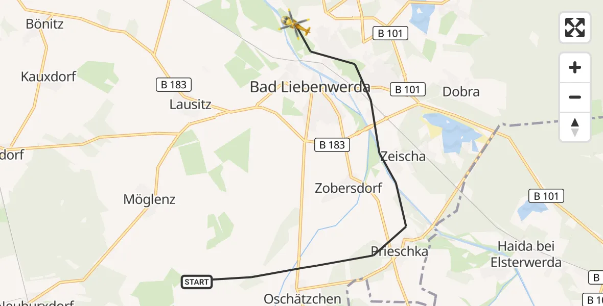 Flugroute Rettungshubschrauber Bad Liebenwerda - Bad Liebenwerda, 30 August 2026, 07:36