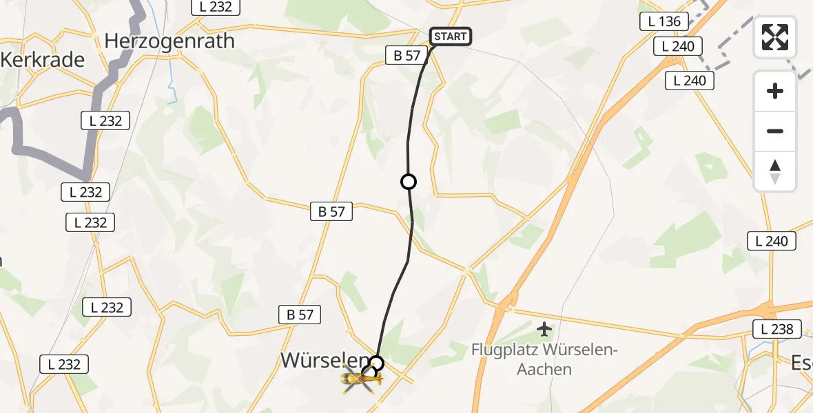 Flugroute Rettungshubschrauber Alsdorf - Rhein-Maas Hospital, 30 August 2026, 07:42