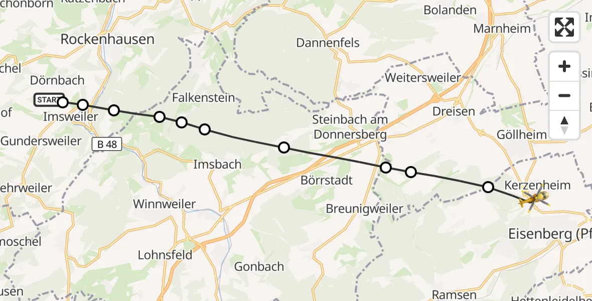 Flugroute Rettungshubschrauber Rockenhausen - Kerzenheim, 30 August 2026, 07:45