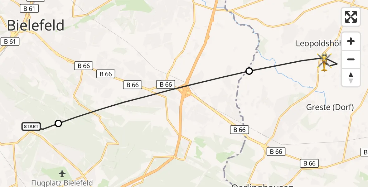 Flugroute Rettungshubschrauber Luftrettungszentrum Bielefeld - Leopoldshöhe, 30 August 2026, 07:48