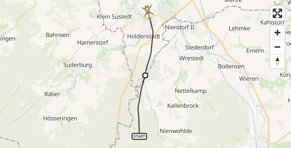 Flugroute Rettungshubschrauber Wrestedt - Uelzen, 30 August 2026, 07:53