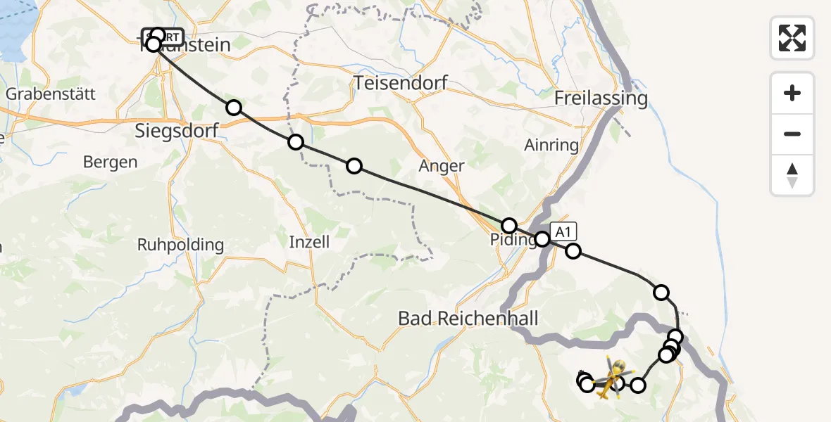 Flugroute Rettungshubschrauber Traunstein Hospital - Schellenberger Forst, 30 August 2026, 08:10