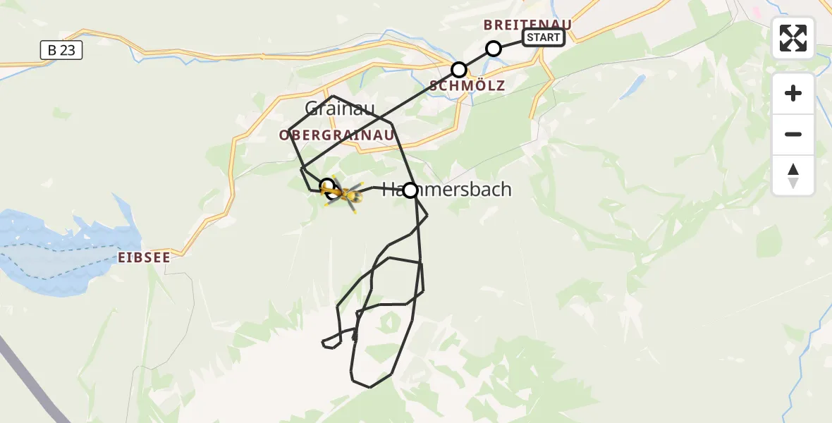 Flugroute Rettungshubschrauber Sheridan Barracks Hubschrauberlandeplatz - Brandweg Hubschrauberlandeplatz, 30 August 2026, 08:21