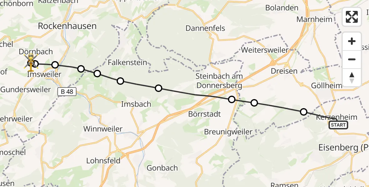 Flugroute Rettungshubschrauber Kerzenheim - Rockenhausen, 30 August 2026, 08:21