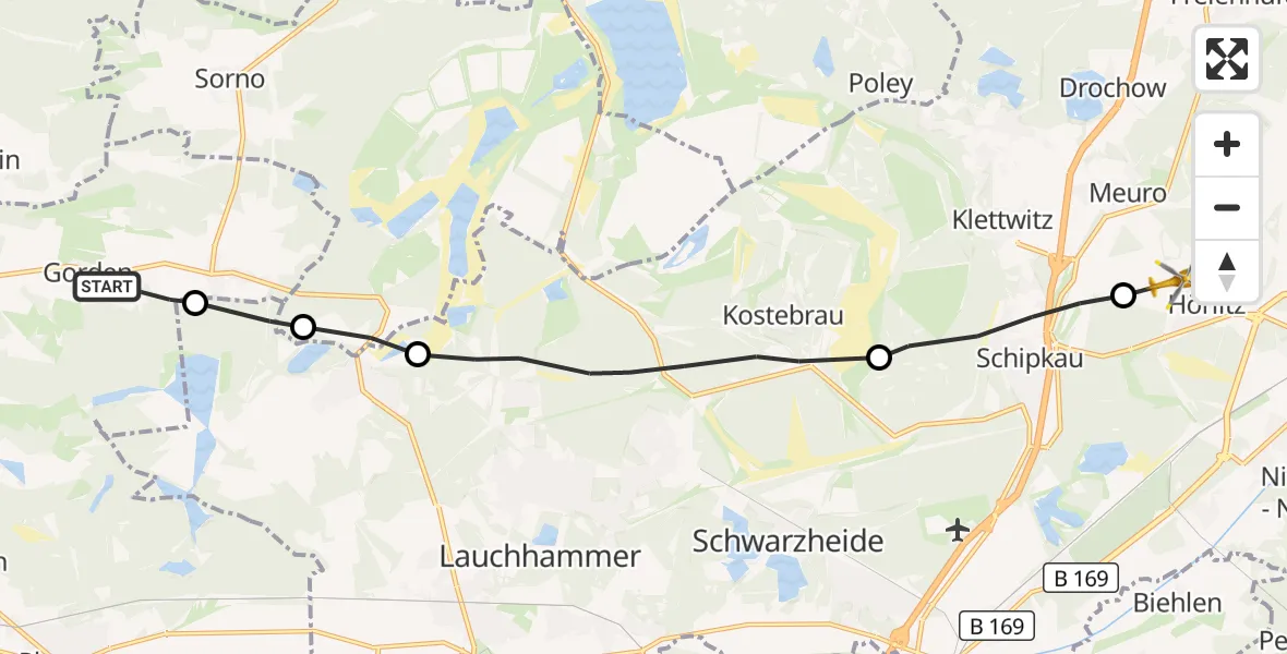 Flugroute Rettungshubschrauber Gorden-Staupitz - Schipkau, 30 August 2026, 08:21