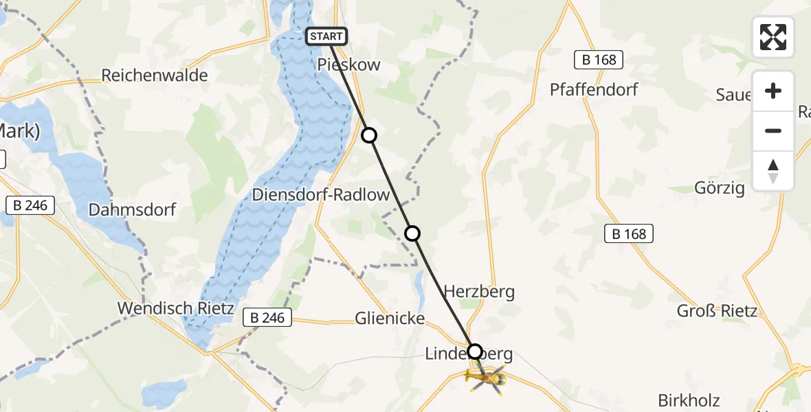 Flugroute Rettungshubschrauber Bad Saarow - Tauche, 30 August 2026, 08:28
