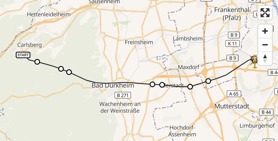 Flugroute Rettungshubschrauber Carlsberg - Ludwigshafen Accident Hospital, 30 August 2026, 08:35
