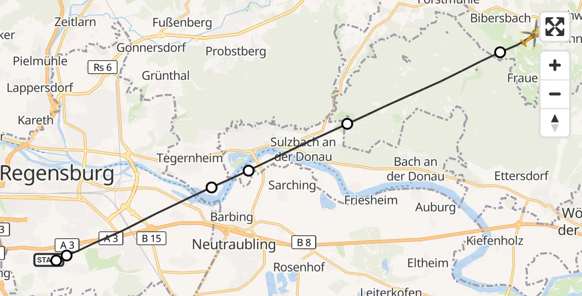 Flugroute Rettungshubschrauber DRF Air Rescue Station Regensburg / Regensburg University Hospital - Brennberg, 30 August 2026, 08:48