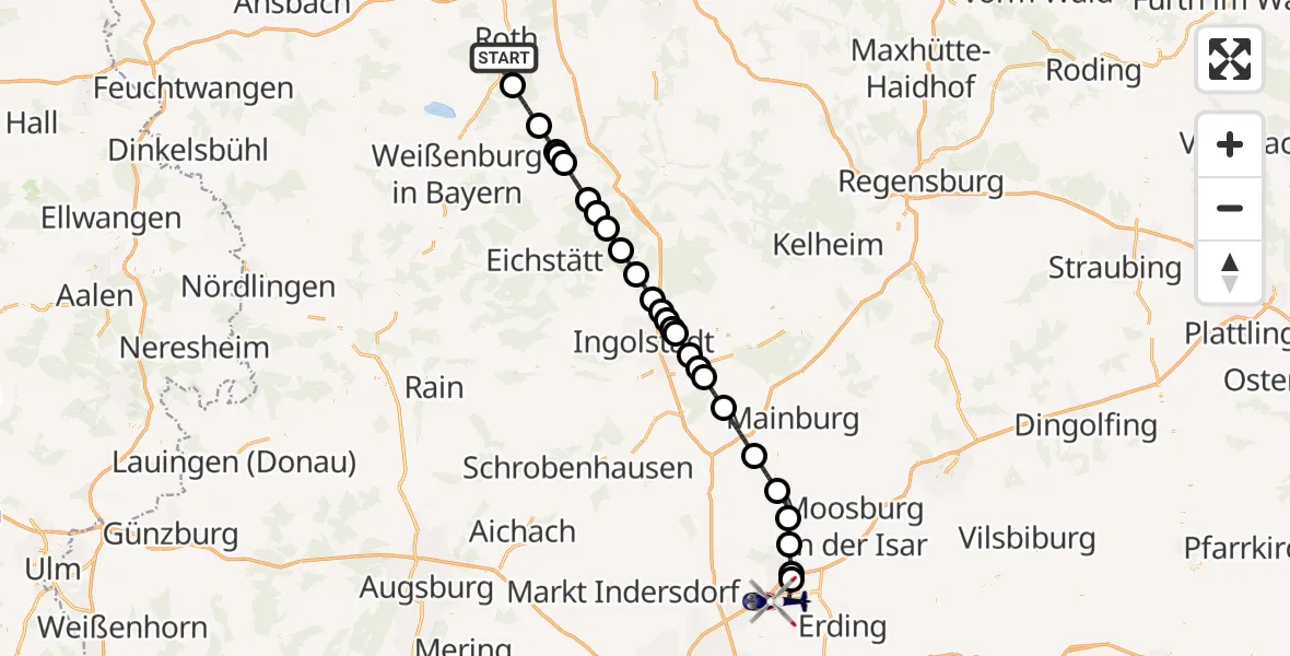 Flugroute Polizeihubschrauber Roth - München Flughafen, 30 August 2026, 08:51