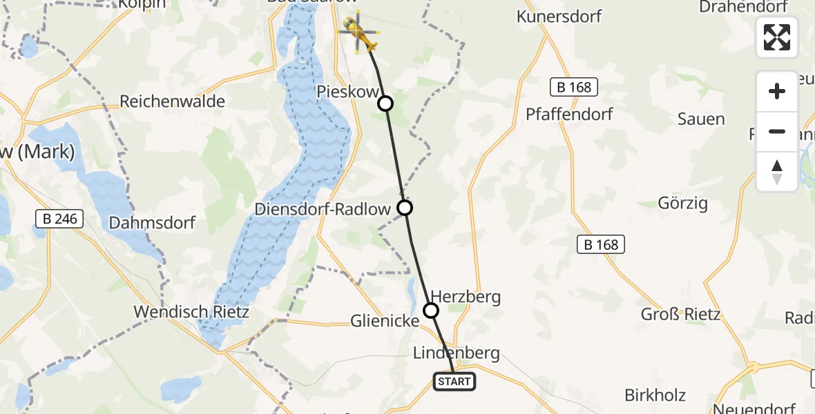 Flugroute Rettungshubschrauber Tauche - Bad Saarow, 30 August 2026, 08:52