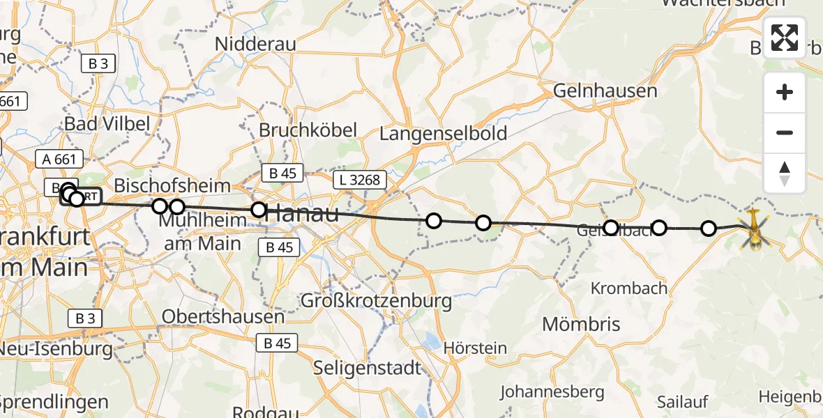 Flugroute Rettungshubschrauber Frankfurt am Main - Wiesener Forst, 30 August 2026, 08:52